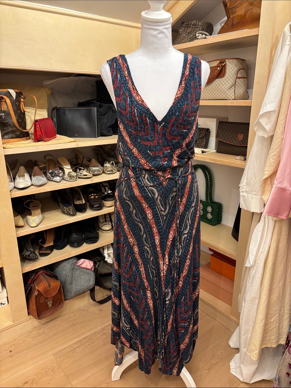 Lauren Ralph Lauren Navy and Rust Paisley V-Neck Sleeveless midi/Maxi Dress XL